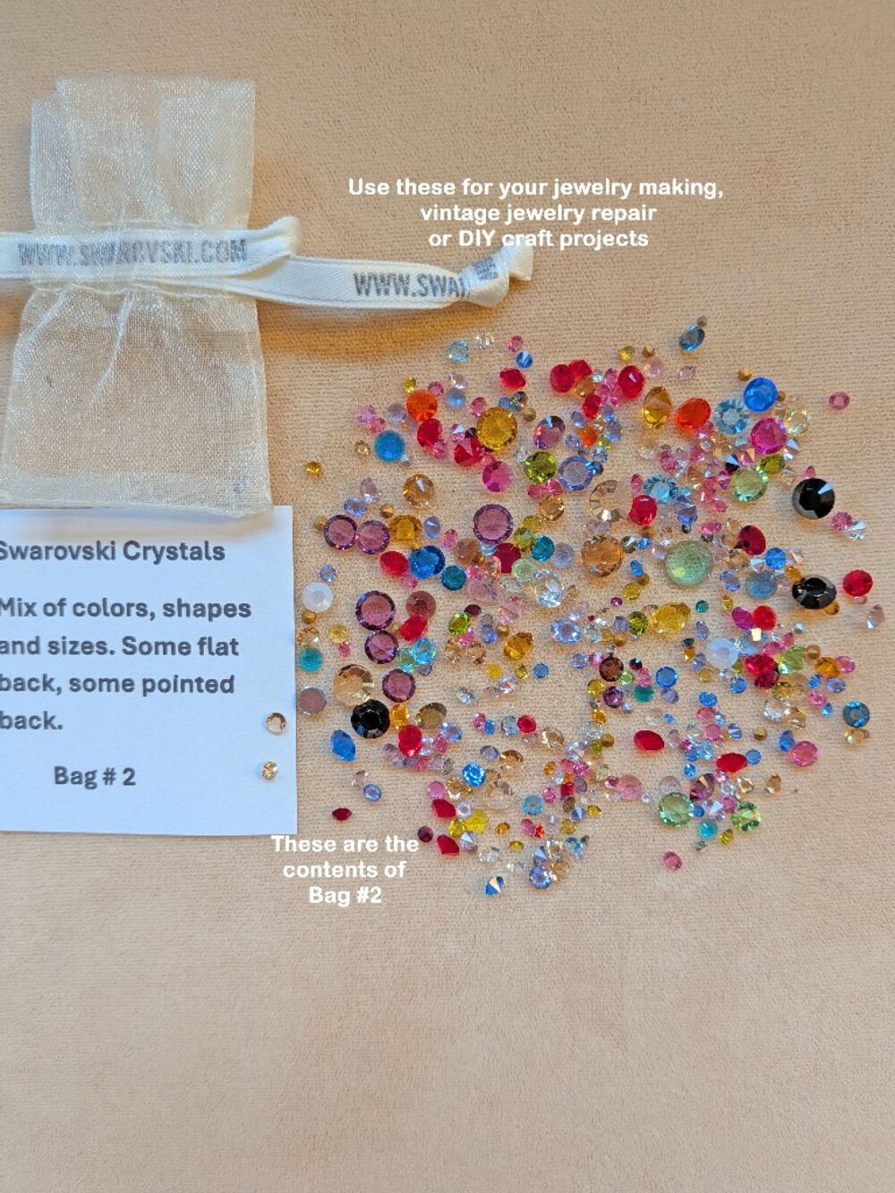 New in bag, Swarovski crystals, Bag #2, Mix colors, sizes, styles, shapes, VTG